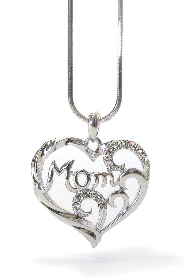 WHITEGOLD PLATING MOTHERS DAY CRYSTAL MOM HEART PENDANT