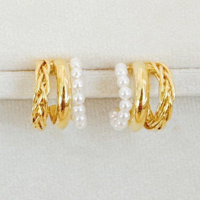 Triple Lovely Pearl Hoop Earrings