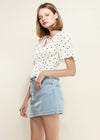 Women's Triangle Print Puff Sleeve Blouse in White triangle