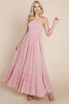 Smocked Flowy Boho Pleated Backless Maxi Dress