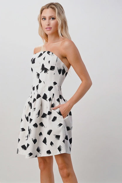 Strapless Printed A-Line Dress